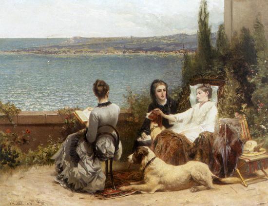unknow artist Les dames de lete avec leur chien oil painting image